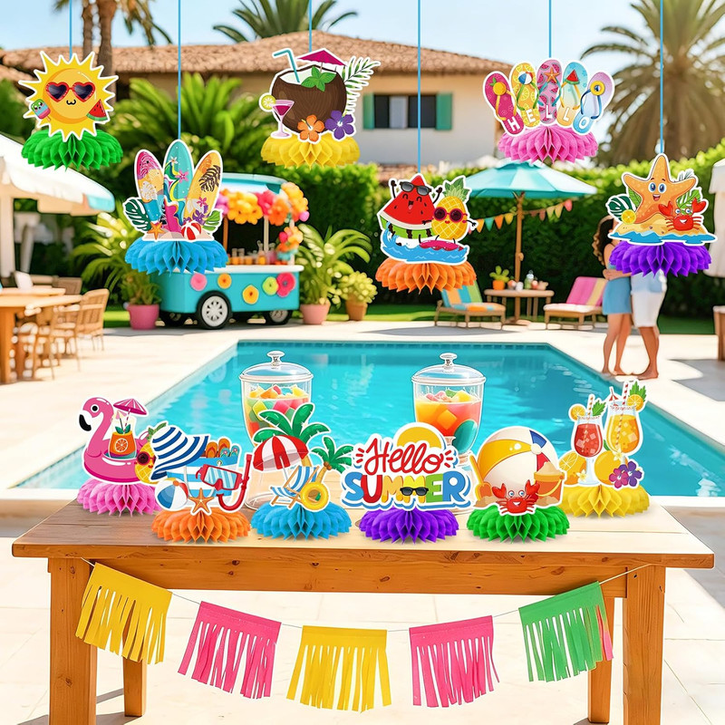 12Pcs Beach Party Decorations,Summer Party Decorations Honeycomb Centerpiece for gallery