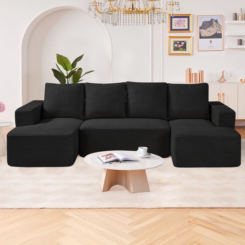 Modular Sectional Sofa U Shaped Cloud Couch with Chaise and Cushion Black gallery