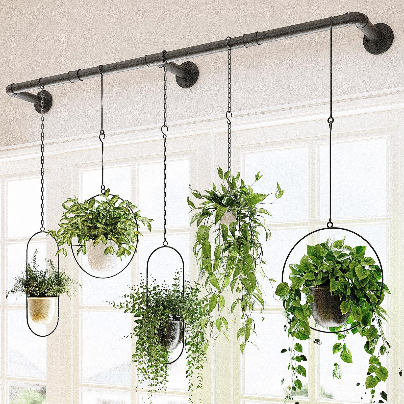Bamworld Window Plant Hanger Indoor 63in Hanging Planters for 63in, Black gallery