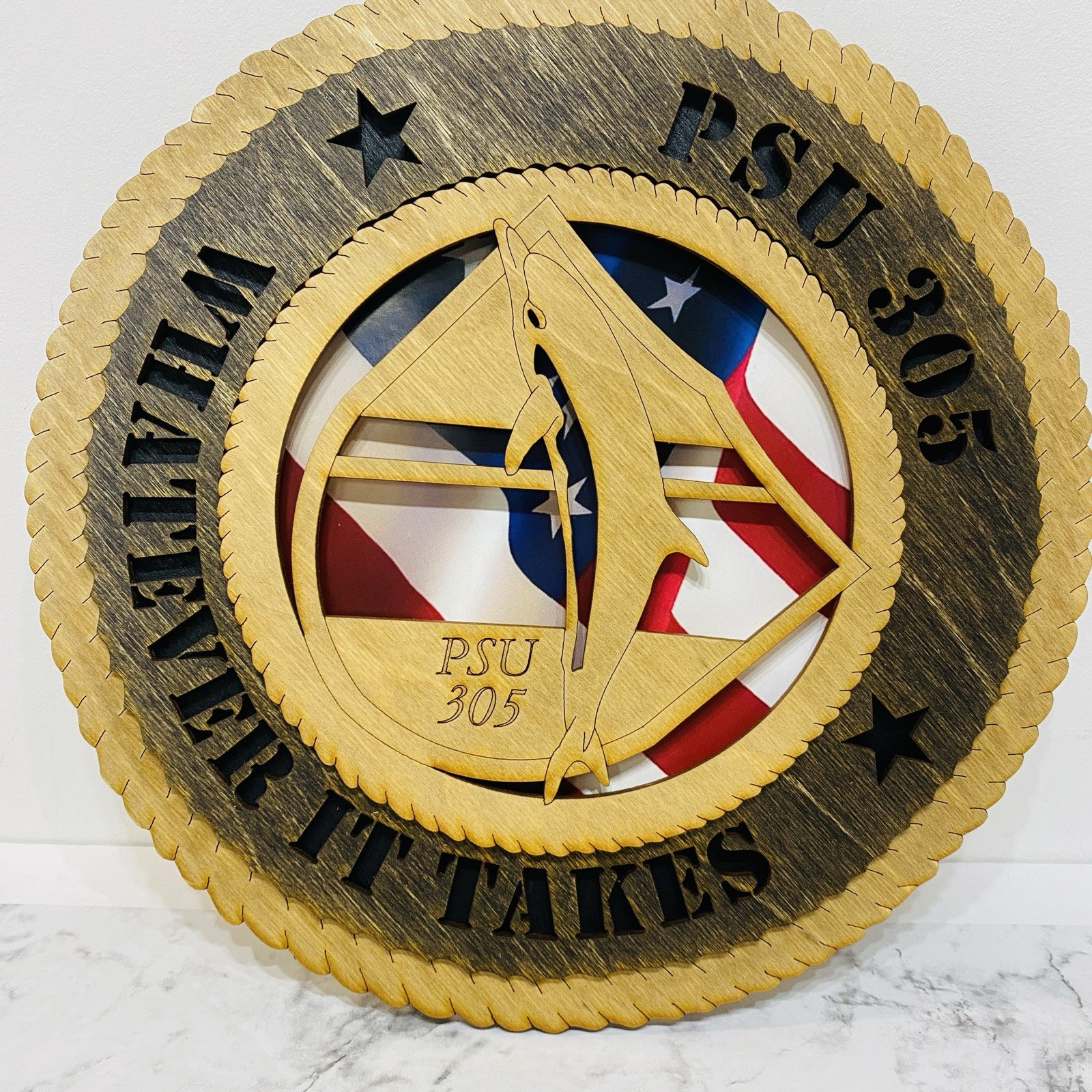 PSU 305 Whatever It Takes Handmade Round Laser Cut Wood Sign NEW Coast Guard gallery