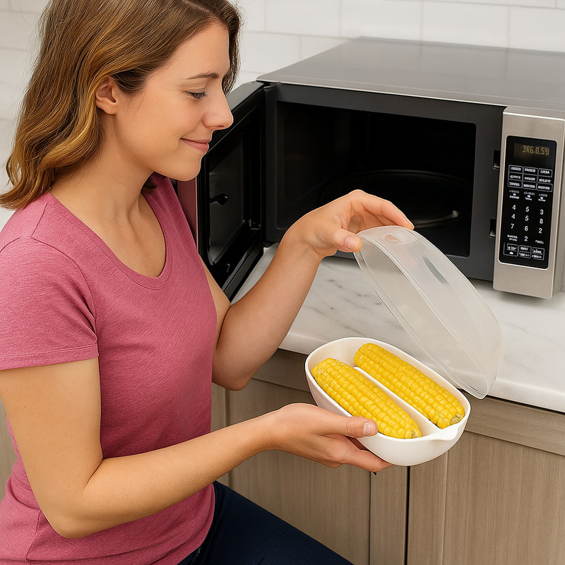 Microwave Corn Steamer with Vented Lid – Cooks 2 Corn Cobs in Minutes BPA-Free gallery
