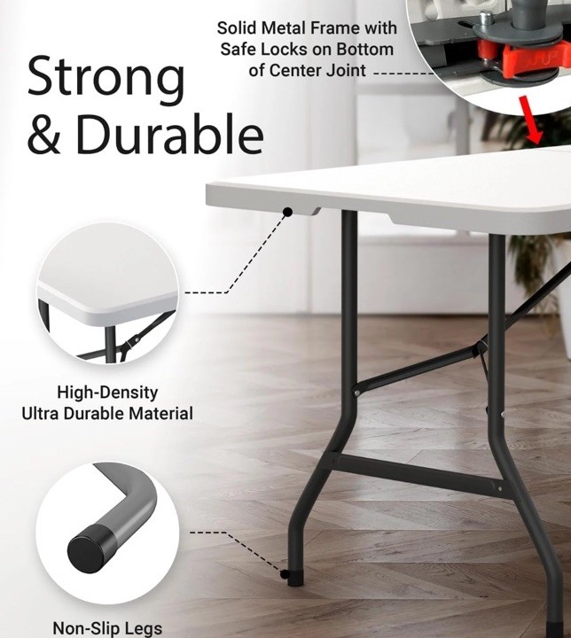 White Portable Foldable Rectangular Folding Table Plastic/Metal 70 3/4 x 27 1/2 gallery