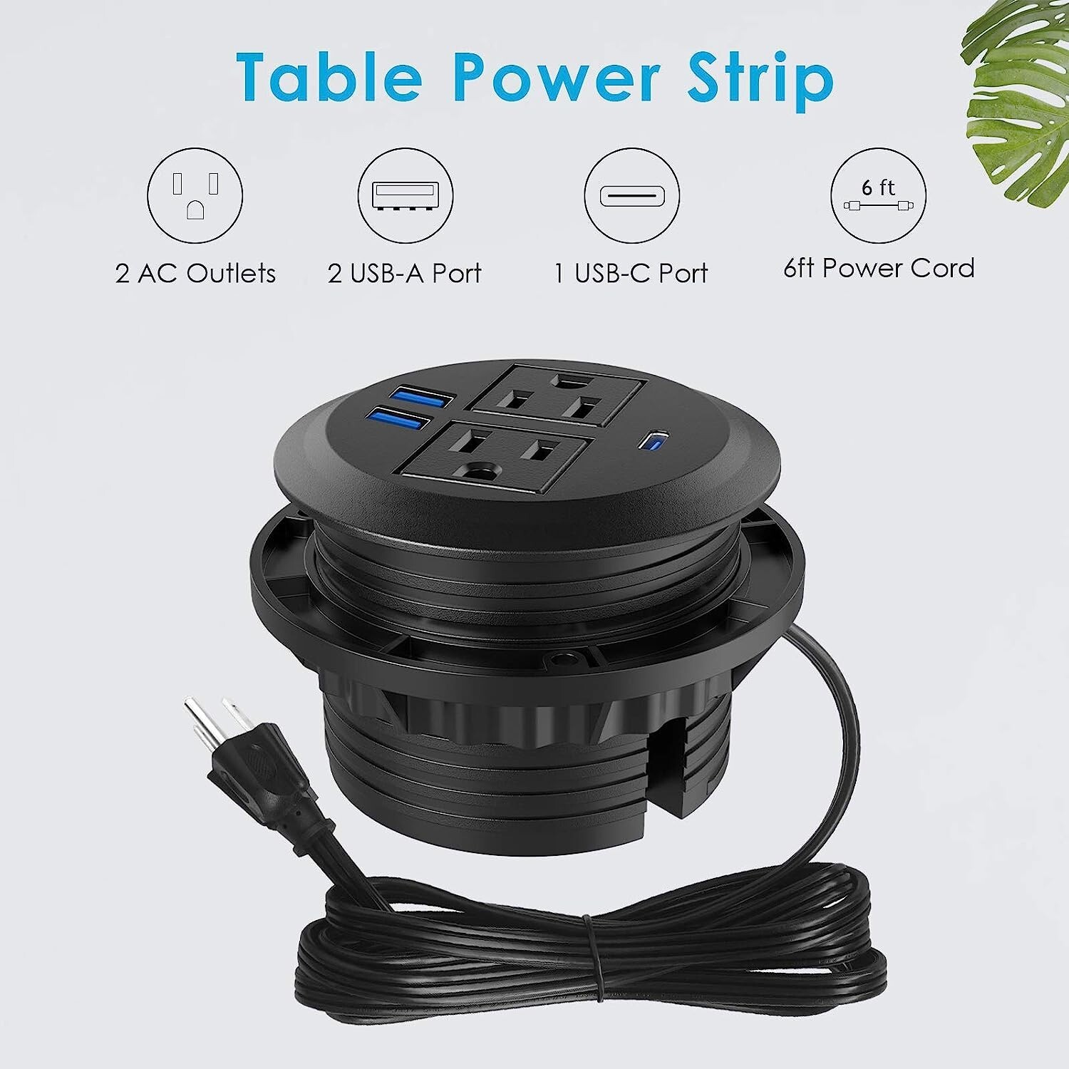 Desktop Power Grommet with 2 AC OUTLETS Fast Charging USB C, 2 USB A PORTS gallery