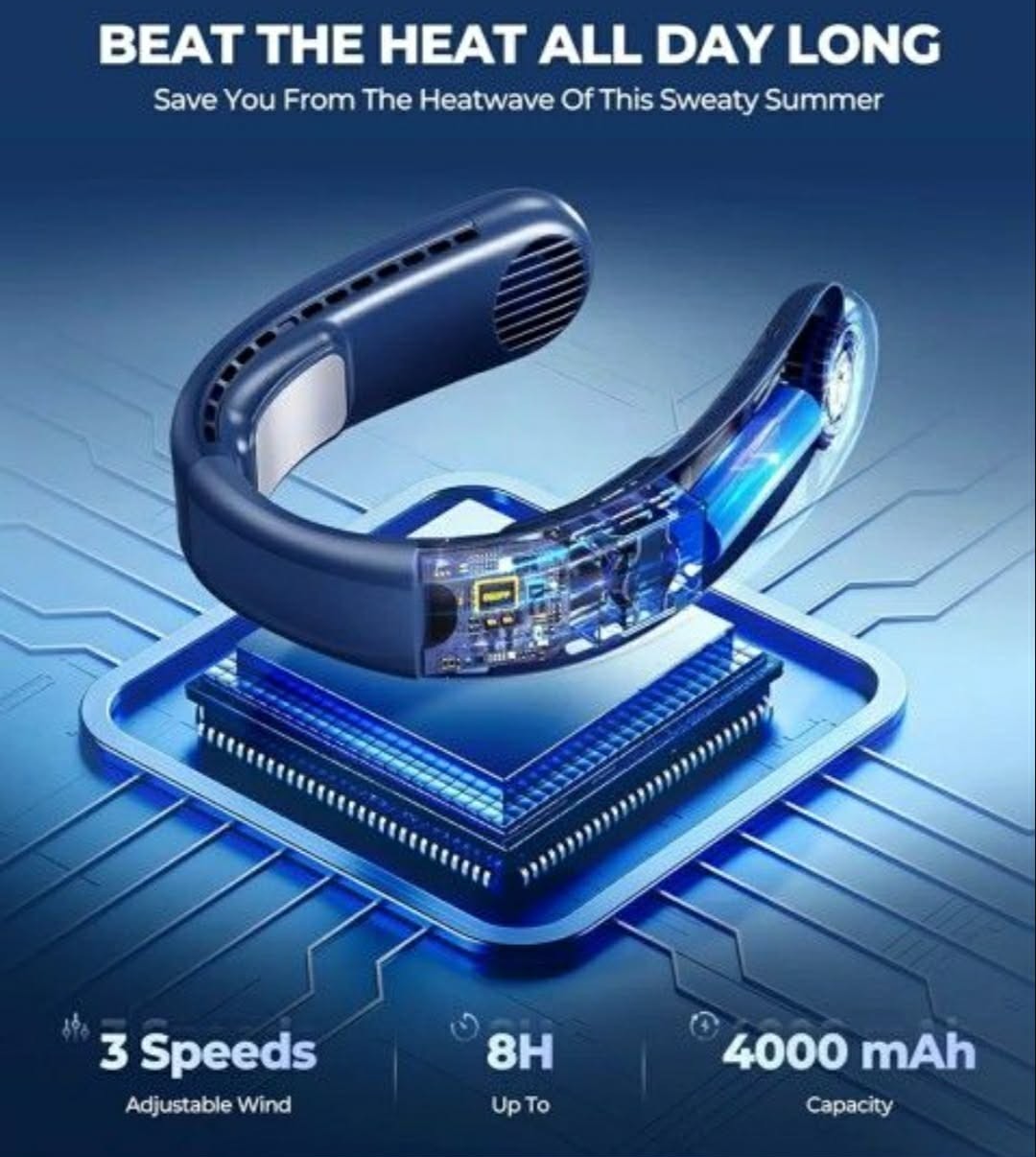 EGOPP Lightweight Neck Fan USB Charging Neckband Fan NIB, Blue gallery