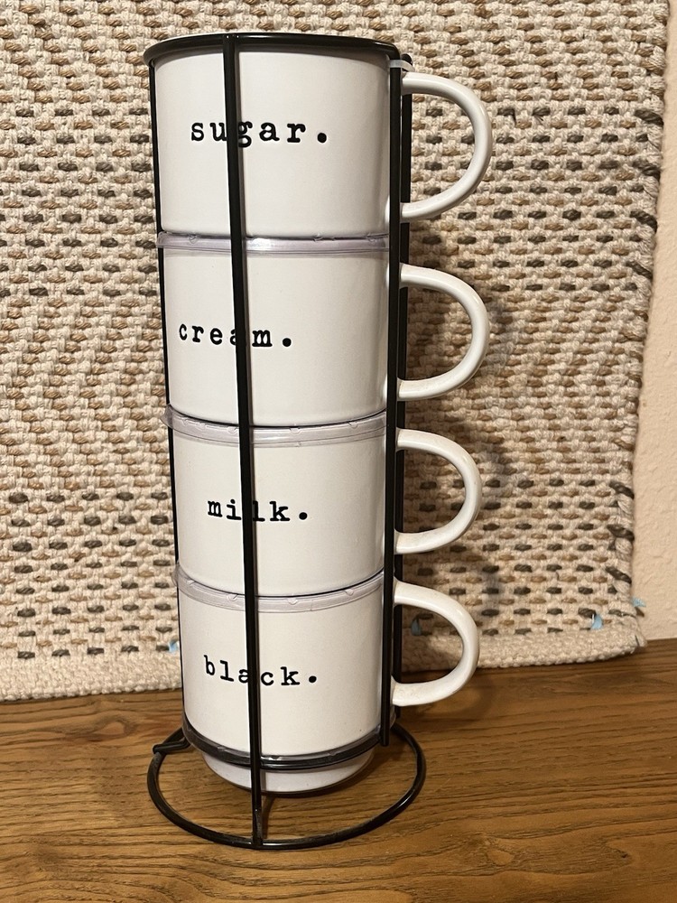 4 Cup 14oz Stackable Tower Mug Set with Metal Stand Nicole Miller New York