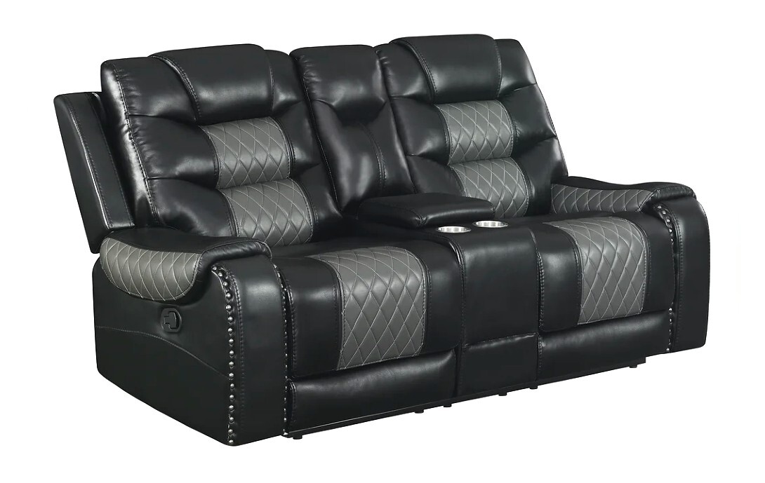 NEW Two-Tone 3PC Leather Black Gray Sofa Loveseat Chair 5-Recliner Living Room gallery