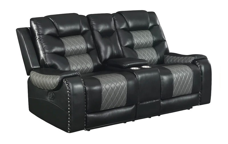 NEW Two-Tone 3PC Leather Black Gray Sofa Loveseat Chair 5-Recliner Living Room gallery