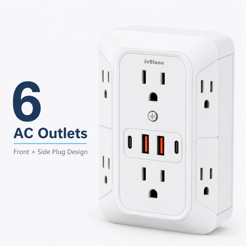 6 Outlet Surge Protector Wall Adapter USB C Multi Plug Outlet Extender gallery