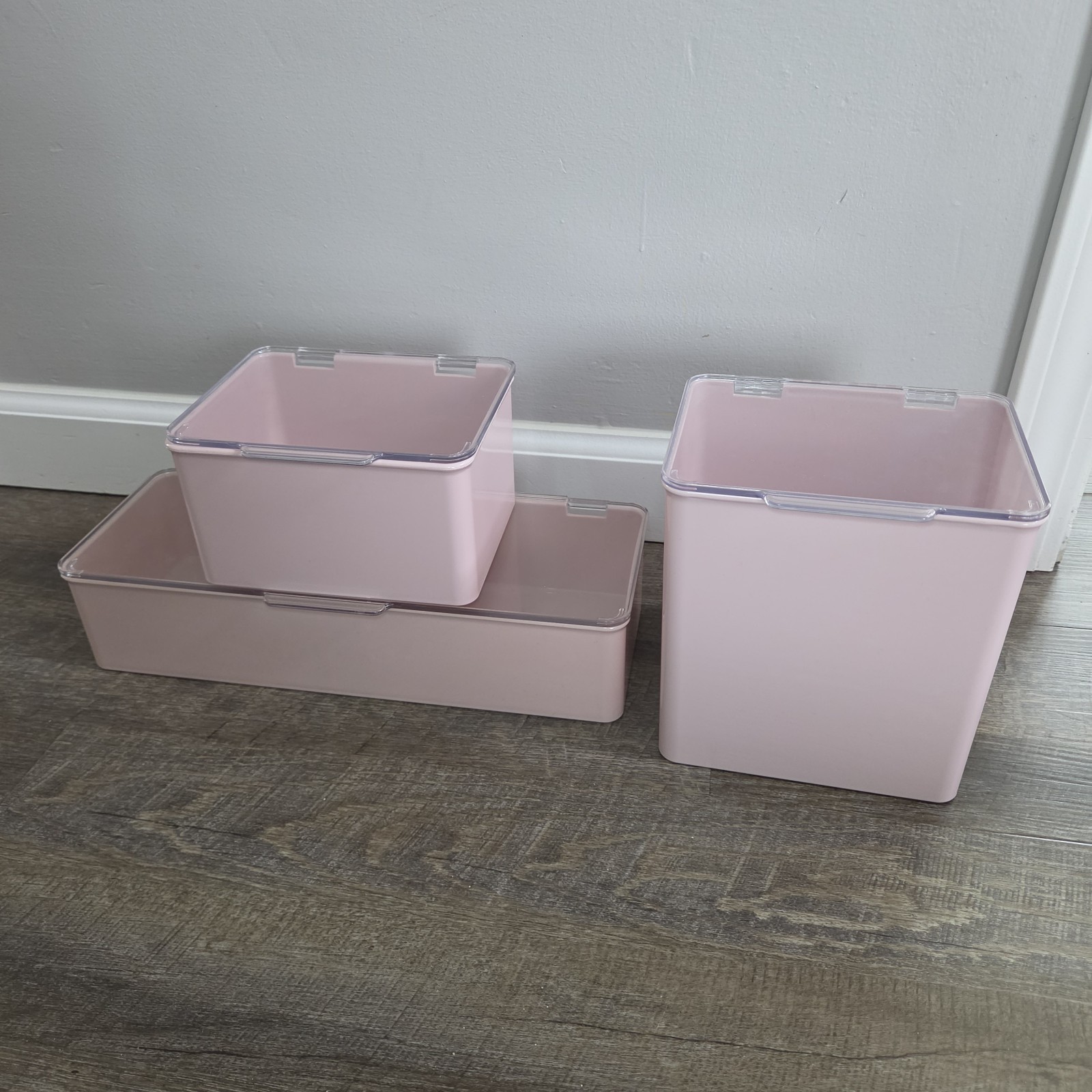 Set Of mDesign Plastic Stackable Storage Box Hinged Clear Lid Pink Containers gallery