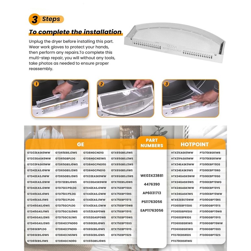 WE03X23881 Dryer Lint Screen Replacement for GE, Lint Trap Filter gallery