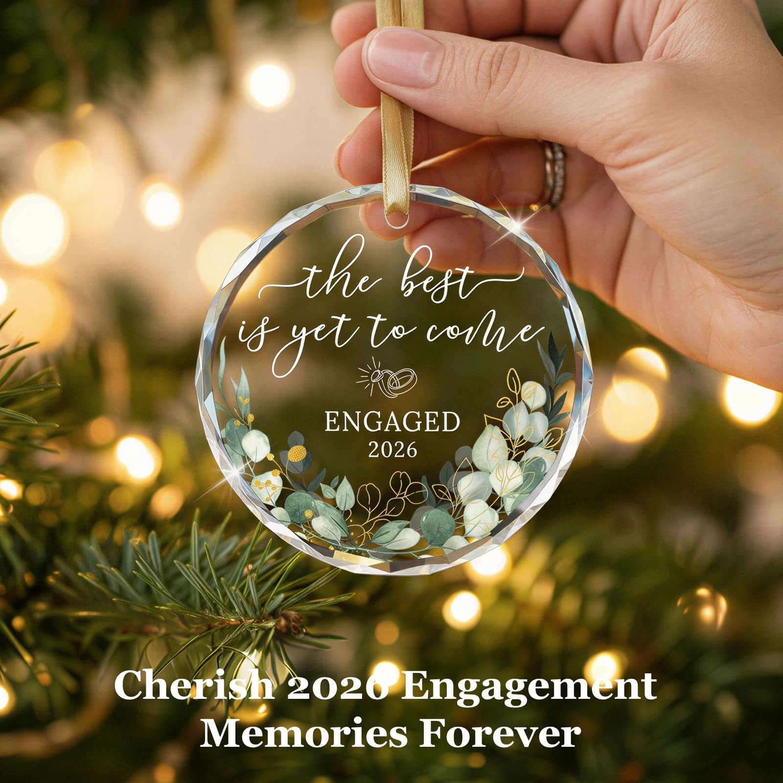 Crystal Engagement Gift for Couples - Round Ornament for Newly Engaged, Bride to gallery