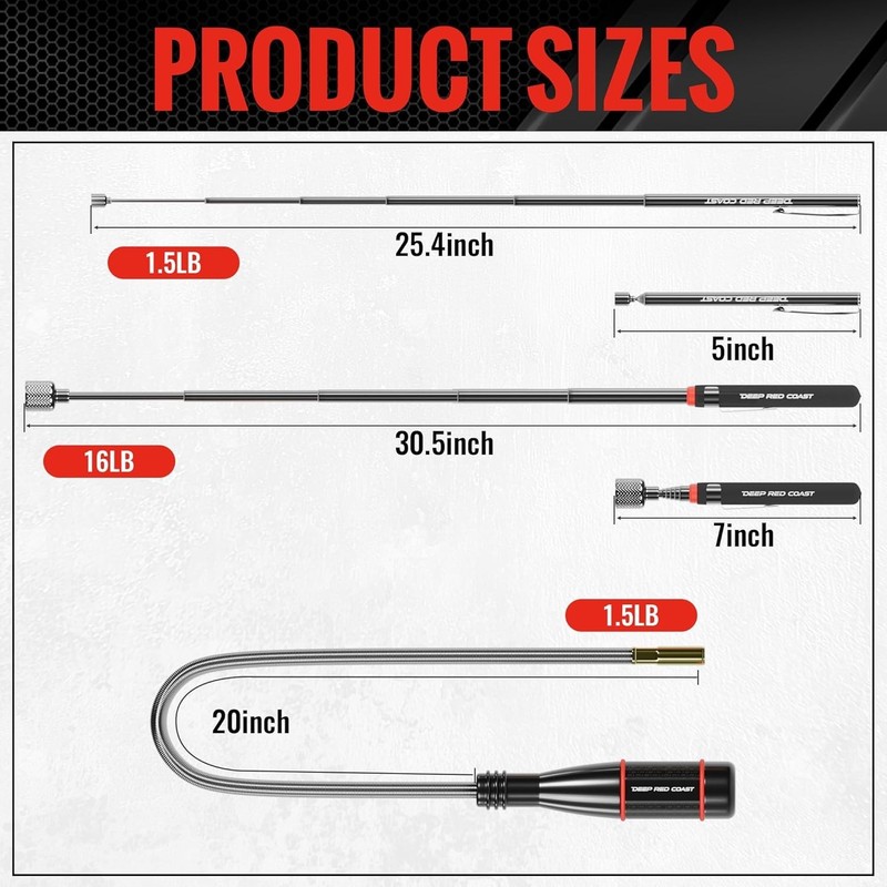 3 Pack Telescoping Magnetic Pickup Tool Set 16lb Flexible Magnet Stick Mechanic gallery