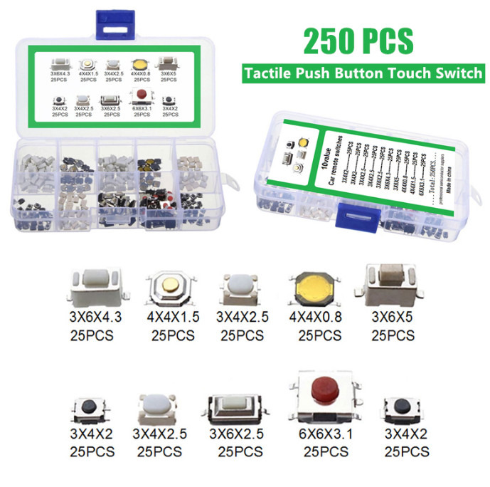 250PC 10Types Tactile Push Button Touch Switch Microswitch DIY Tool Accessories gallery