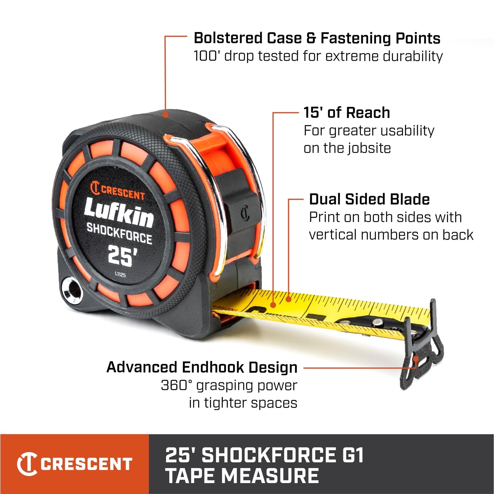 LUFKIN - Shockforce - 25’ Tape Measure - 16’ Reach - Pocket Knife Combo - $40 gallery