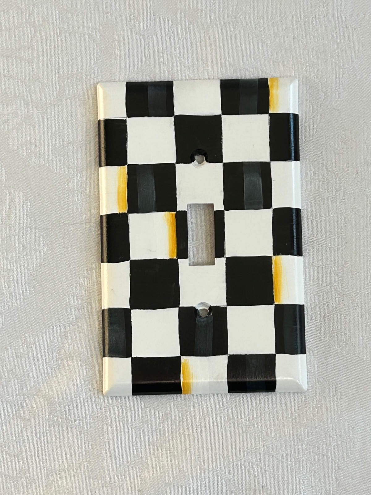 Designer Inspired BLACK/WHITE CHECK Hand Painted SINGLE TOGGLE Switch Cover gallery
