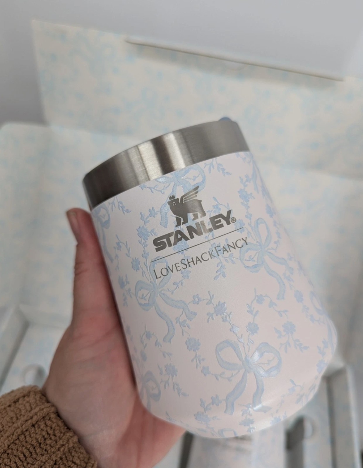 New Stanley x LoveShackFancy Reserve Wine Tumbler 11oz Coquette Bow Chantilly gallery