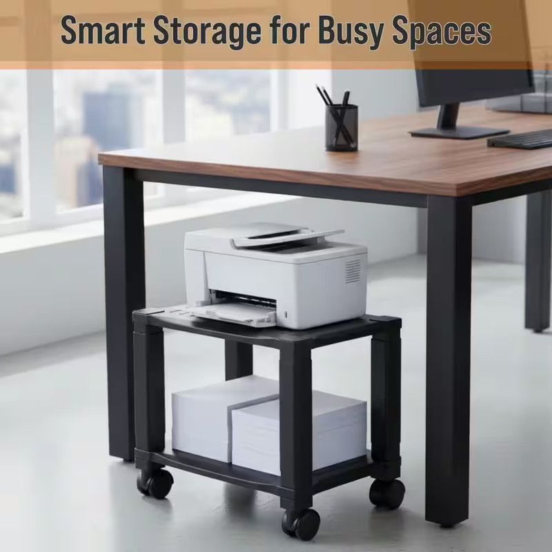 2 Tier Printer Stand with Wheels Mobile Rolling Cart Small Office Storage gallery