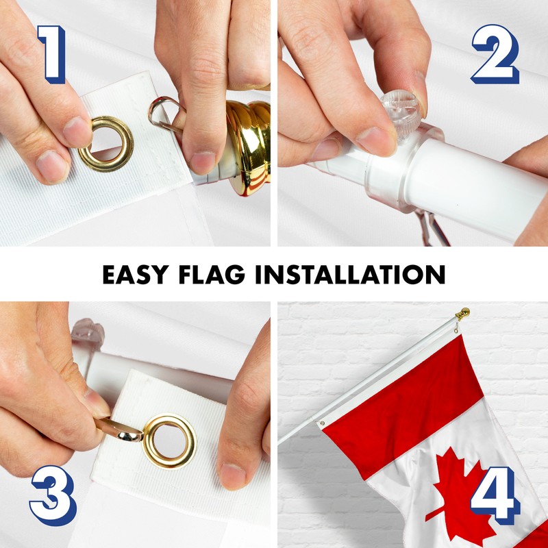 Combo: 6 Ft Flagpole White & Canada Flag 3x6 Ft Double Sided Embr 210D Poly gallery