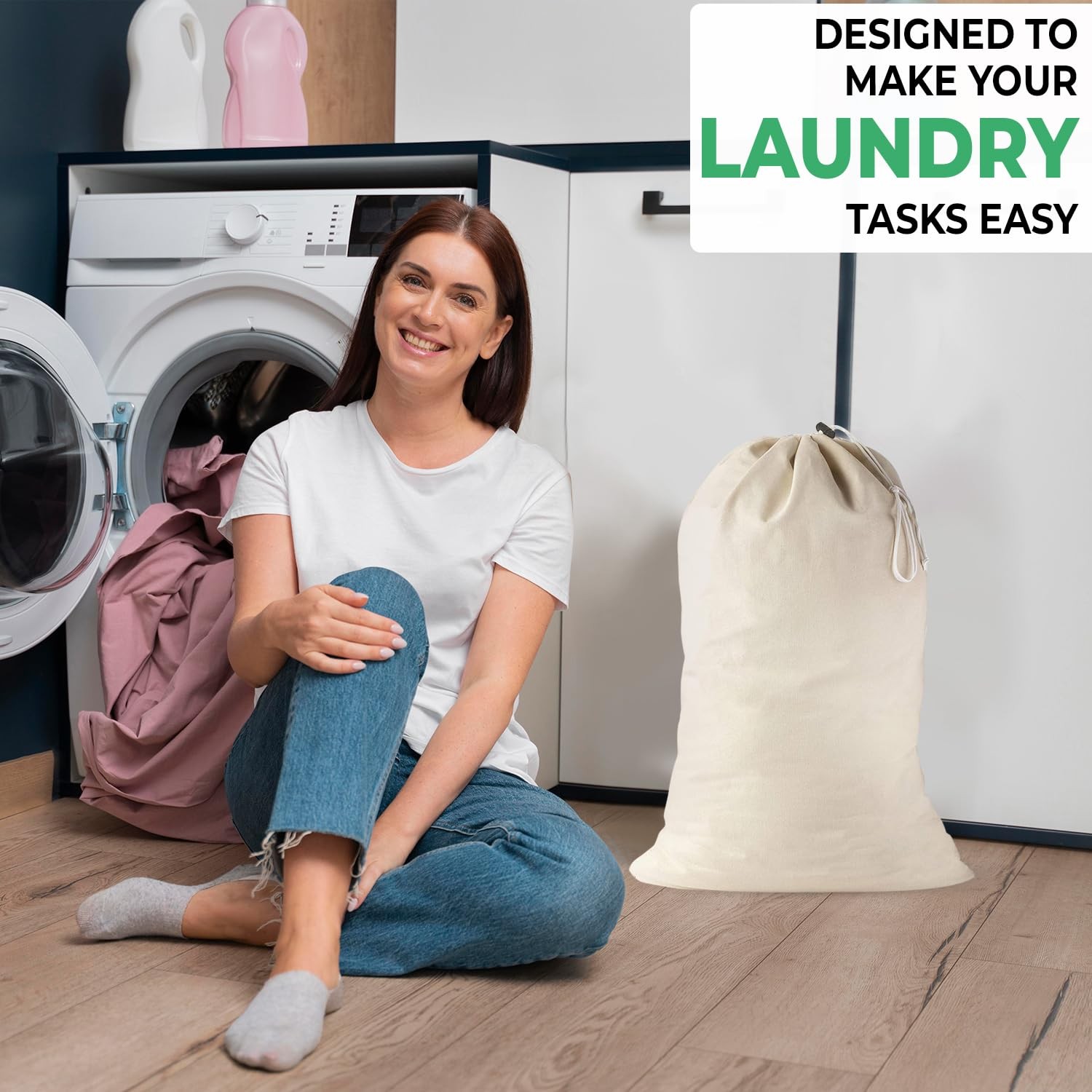 2 Pack - Extra Large Cotton Laundry Bag, Heavy Duty Large Laundry Bags 24 X 3 gallery