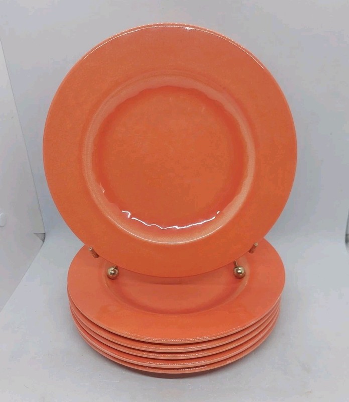Max Studio Home Crackle Rustic Melamine Salad Dessert Plate 8.5" Orange Set Of 6 gallery