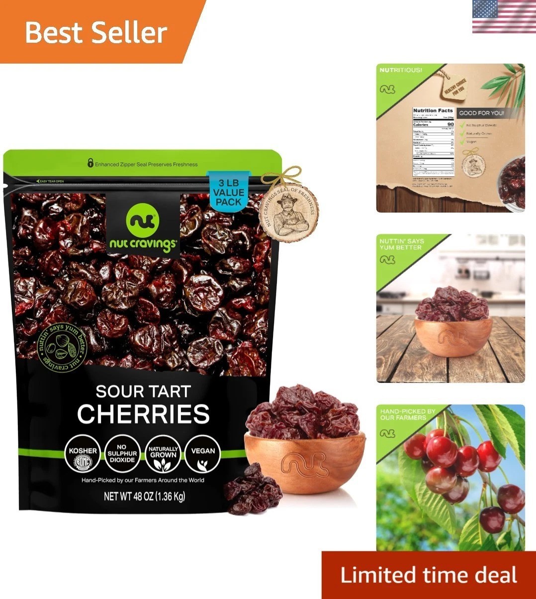 48oz Resealable Dried Cherries - Lightly Sweetened, , Kosher Snack gallery