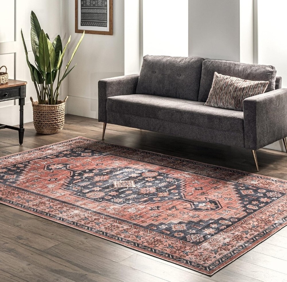 ✨️ nuLOOM Medallion Bordered Machine Washable Ultra Thin Area Rug 8' x 10' Rust