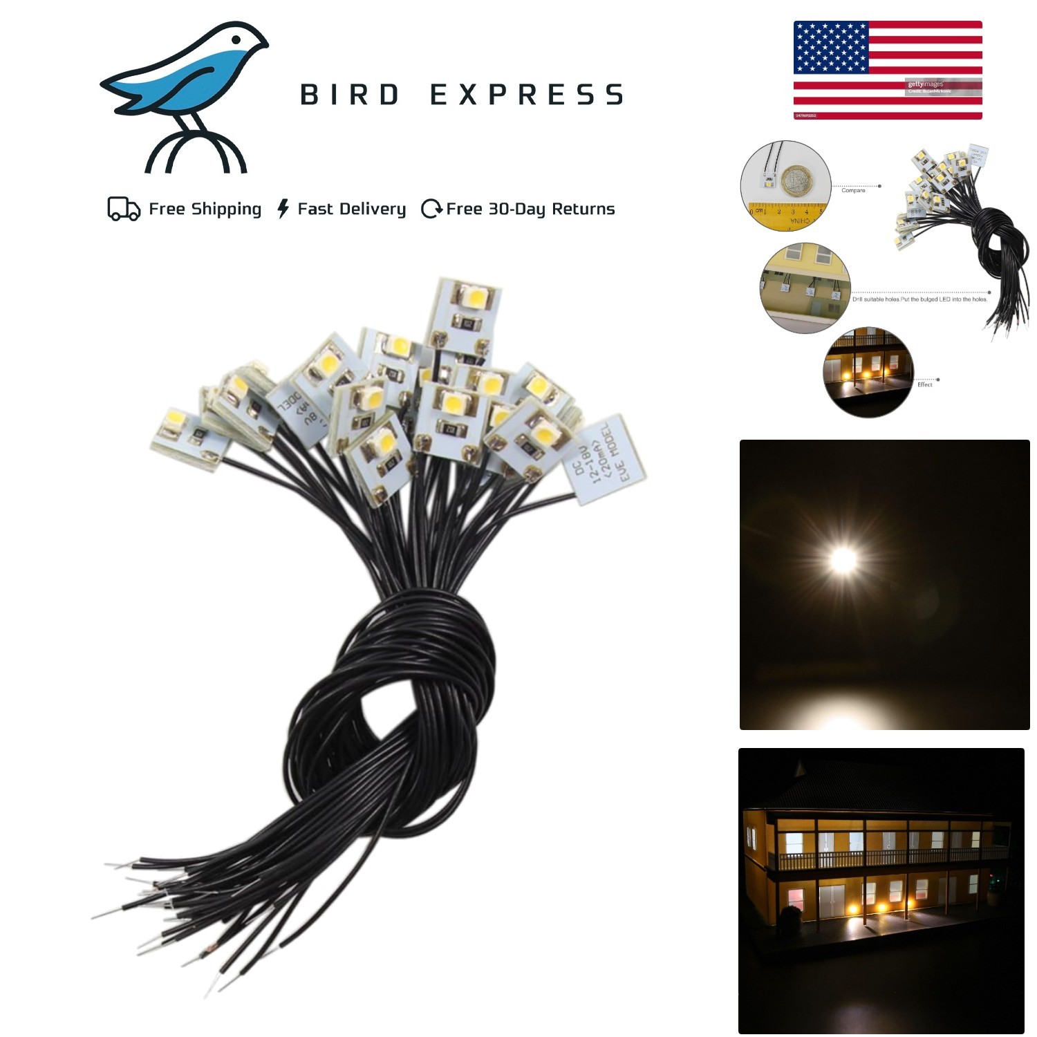 20pcs Warm White SMD 3528 LED Light Set 12V-18V for Models Dioramas gallery