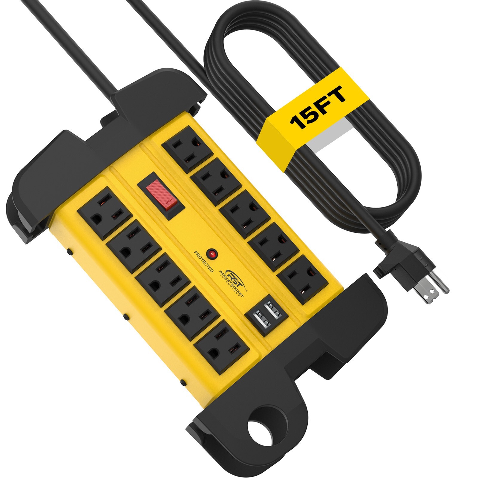 Heavy Duty 10-Outlet Power Strip with Surge Protector, 2 USB, 15ft Cord,ETL List gallery