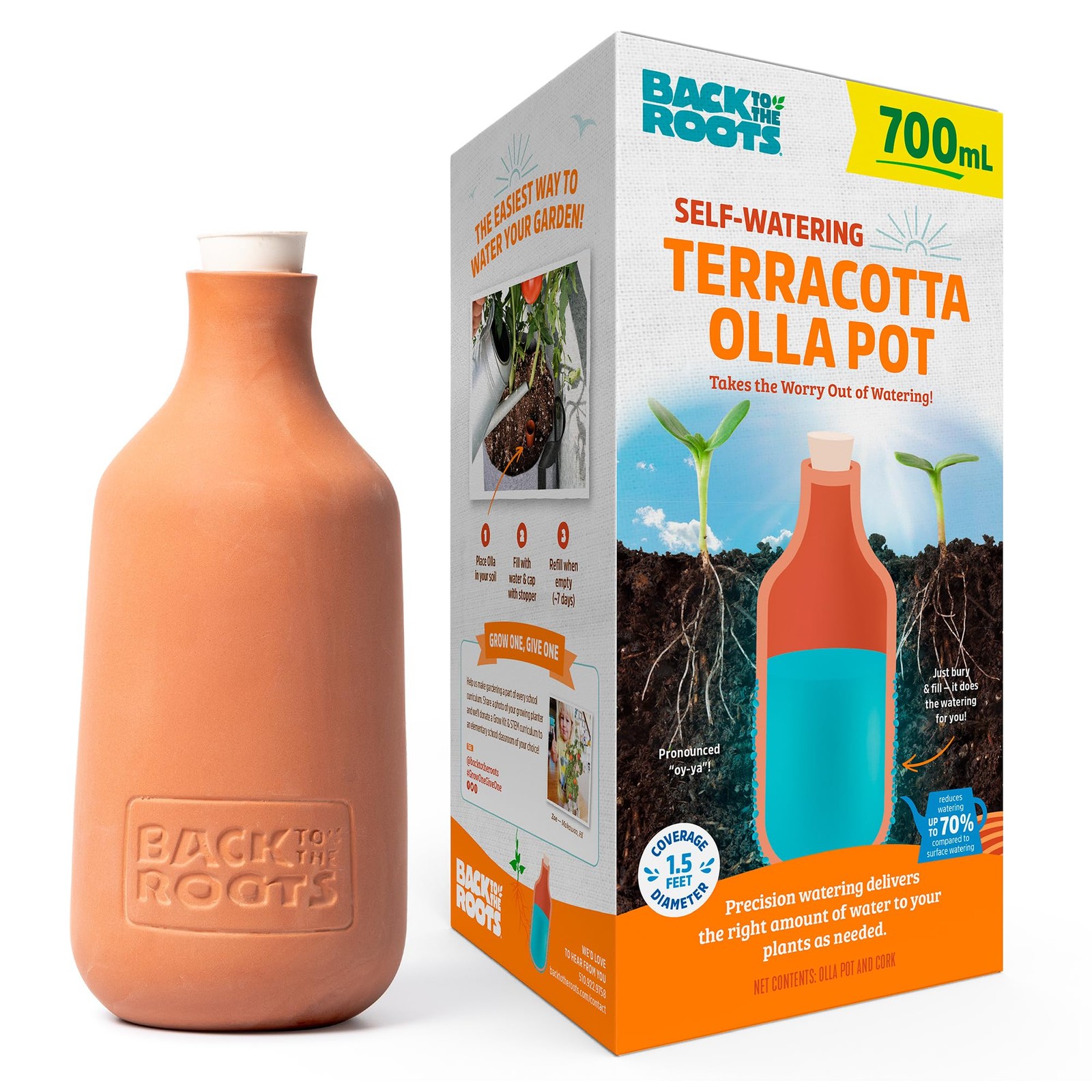 SelfWatering Terracotta Olla Pot, 700mL Provides 1 Week of Precision Watering gallery