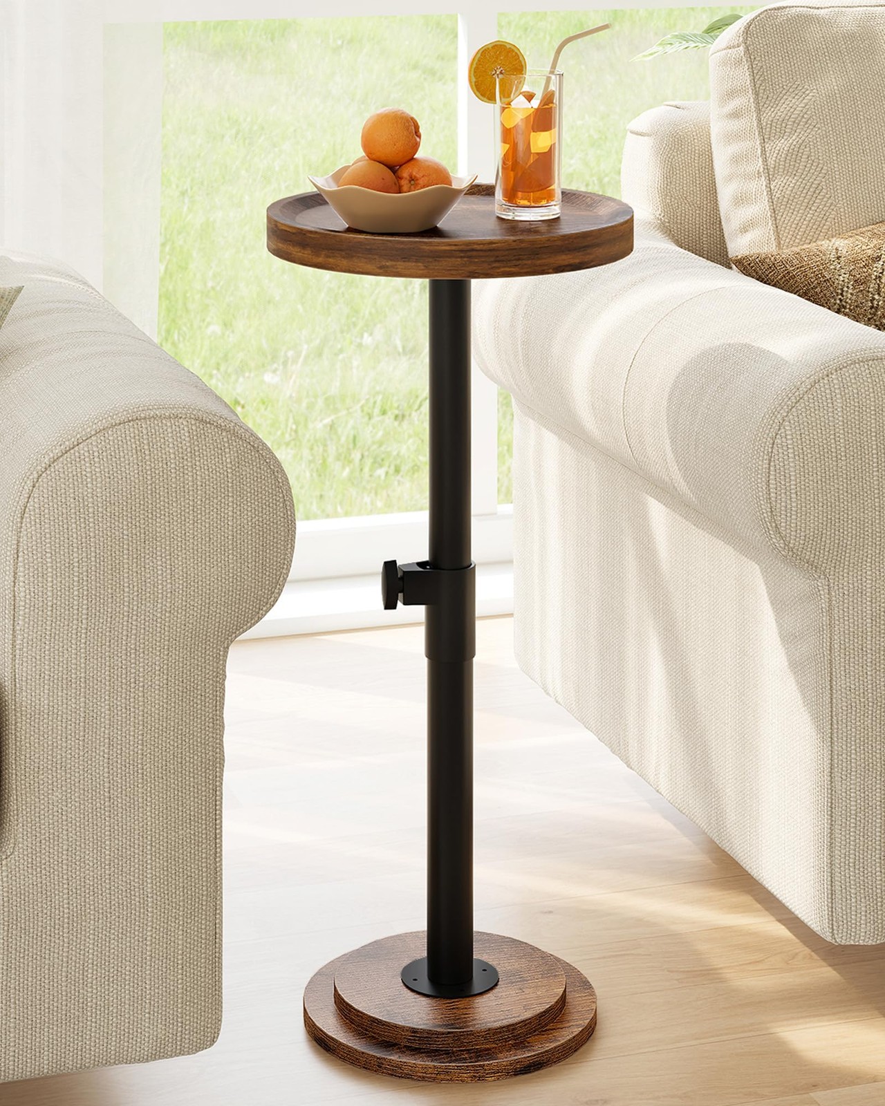 Height Adjustable Drink Table, Small Round Side Table, Pedestal Martini Table... gallery