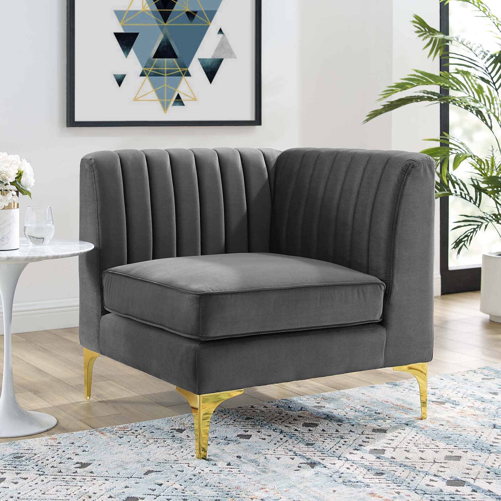Modway Channel Tufted Performance Velvet Sectional Sofa Corner Chair gallery