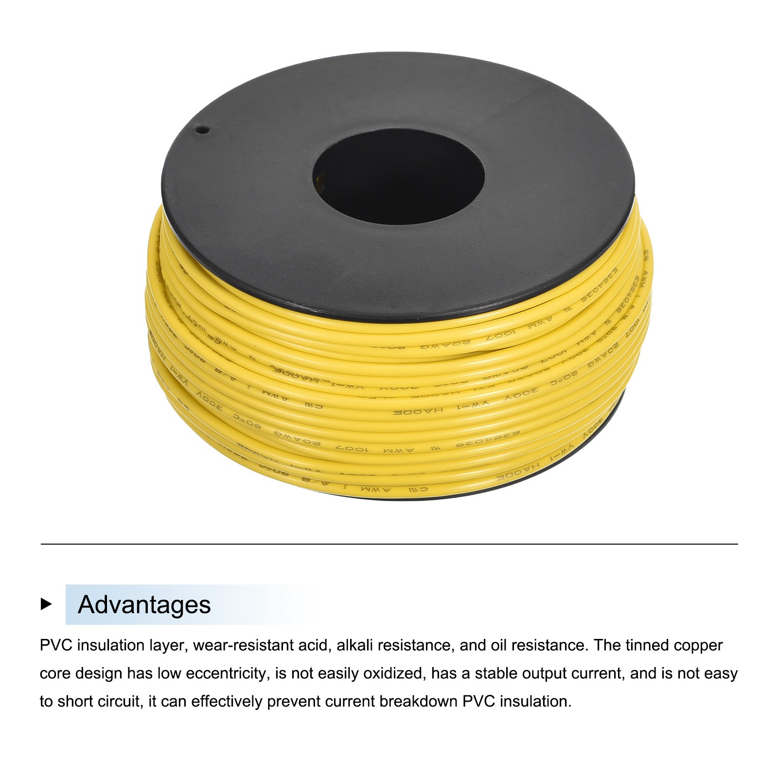 20AWG Stranded Wire PVC Hookup 30M/100ft Yellow, Electrical Wire UL1007 Spool gallery