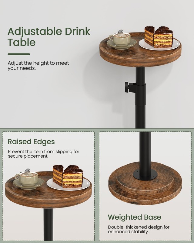 Height Adjustable Drink Table, Small Round Side Table, Pedestal Martini Table... gallery