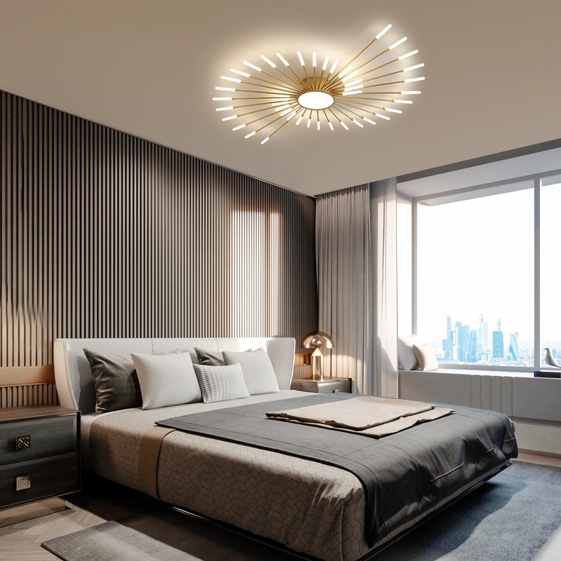 42-Light Fireworks Ceiling Light Modern LED Flush Mount Dimmable APP Remote-Gold gallery