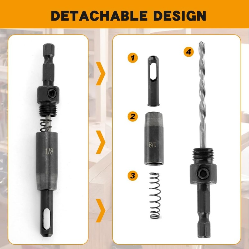 3 Pcs Self Centering Drill Bits Set with Bit Holder,3/32", 7/64", 1/8" for 1/4In gallery