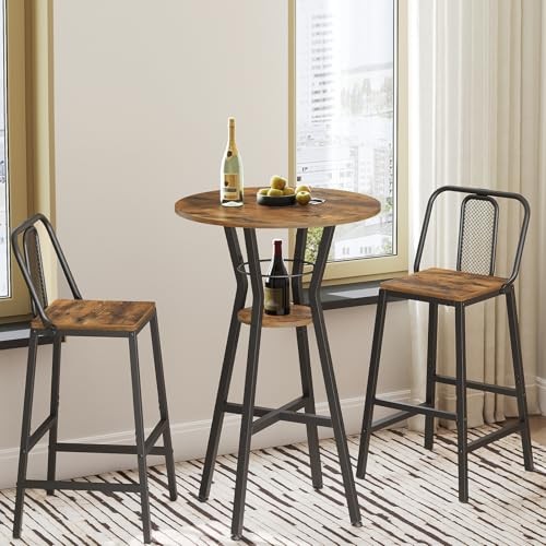 Rustic Brown + Black 2-Tier Round Bar Table - Home Rustic Brown + Black gallery