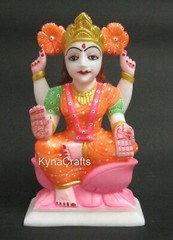 9″ Laxmi Ji Statue with Hand Painted Work White Marble Goddess Laxmi Maa Figure