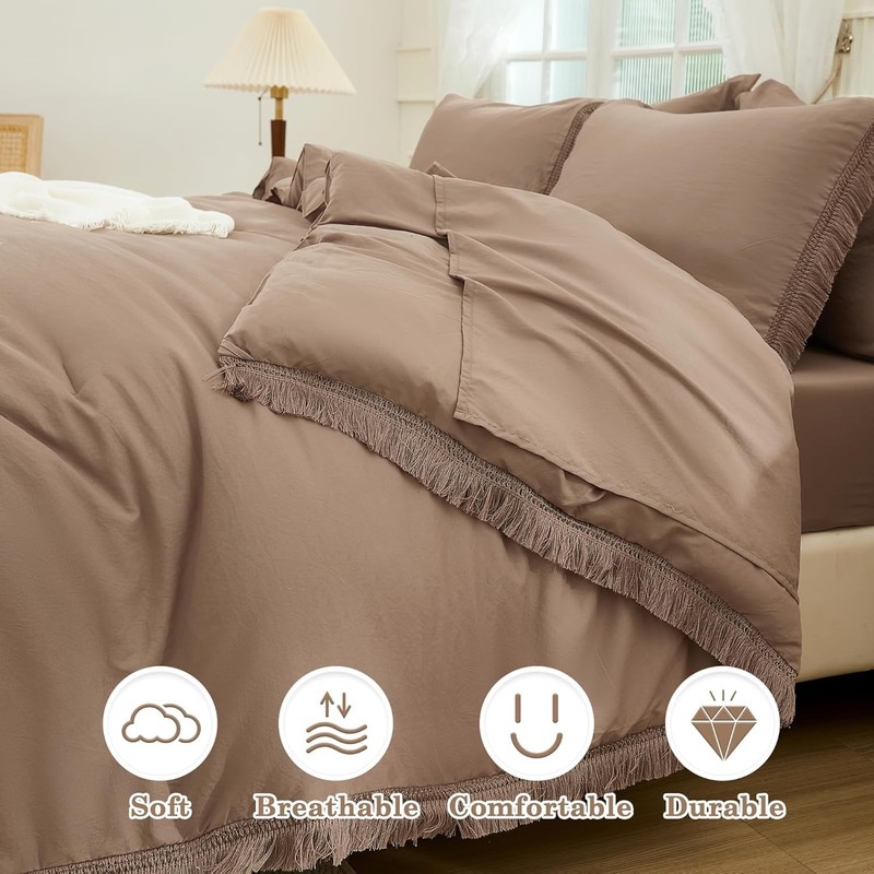 Andency Oversized King Comforter Set with Sheets 128x120 Taupe - 7 Pieces Bed... gallery