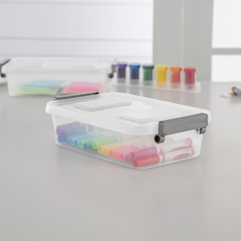 2 Pack Sterilite 2.7 Qt Modular Locking Storage Box Clear Gray Container gallery