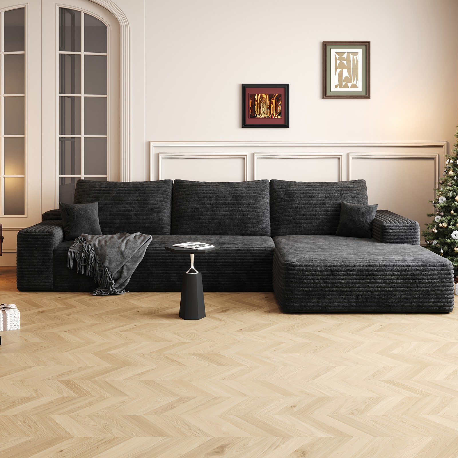 107" Cloud Sectional Sofa with Right Chaise,L-Shape Plush Corduroy Fabric Couch gallery