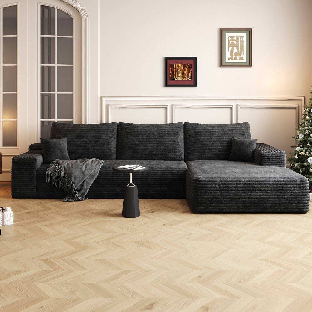 107" Cloud Sectional Sofa with Right Chaise,L-Shape Plush Corduroy Fabric Couch