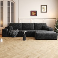 107″ Cloud Sectional Sofa with Right Chaise,L-Shape Plush Corduroy Fabric Couch