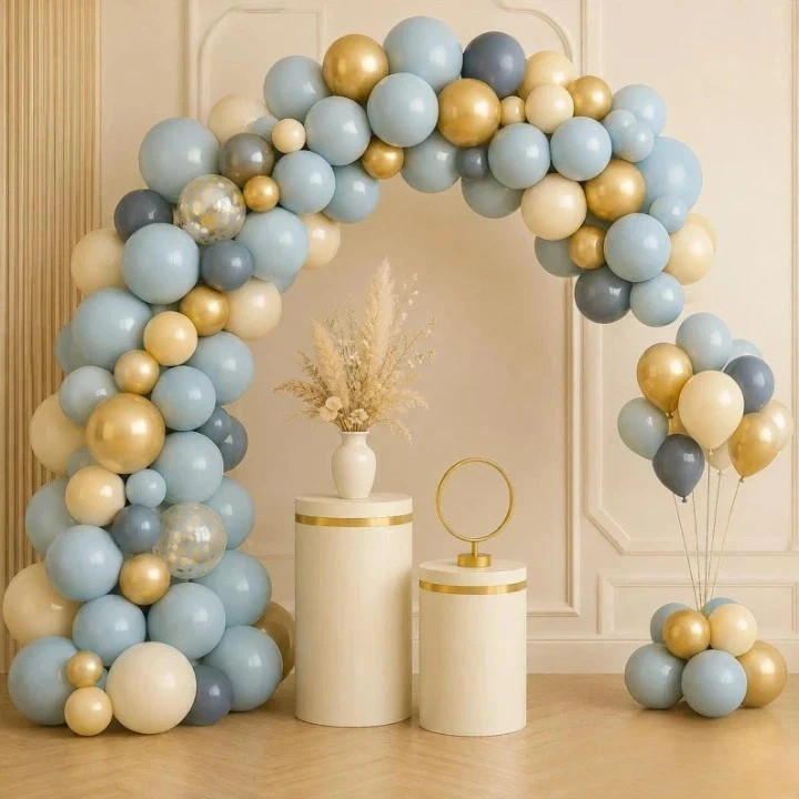 128pcs Blue & Gold Balloon Set for Retro Elegant Party Decorations gallery