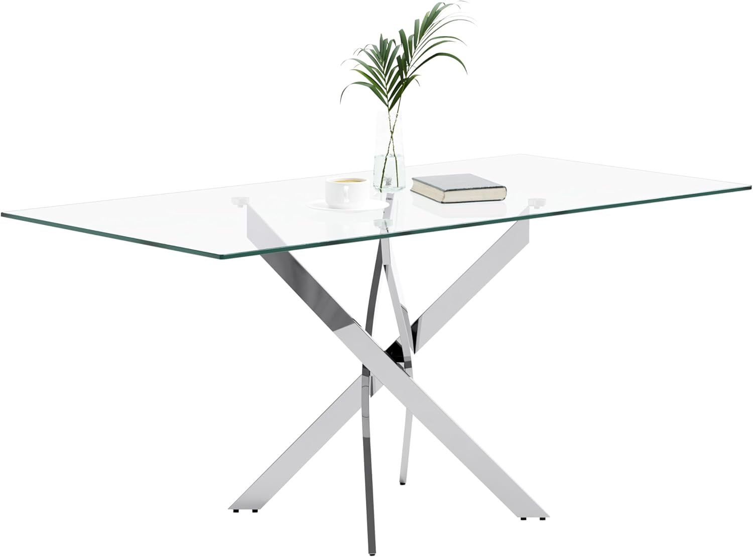 Elegant 47" Tempered Glass Dining Table with Chrome Legs for Home & Office gallery