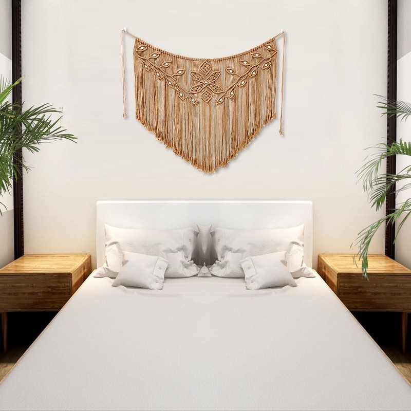 Home Decor Leaf Shape Macrame Wall Hanging Woven Tapestry Bedroom Curtain Fri... gallery