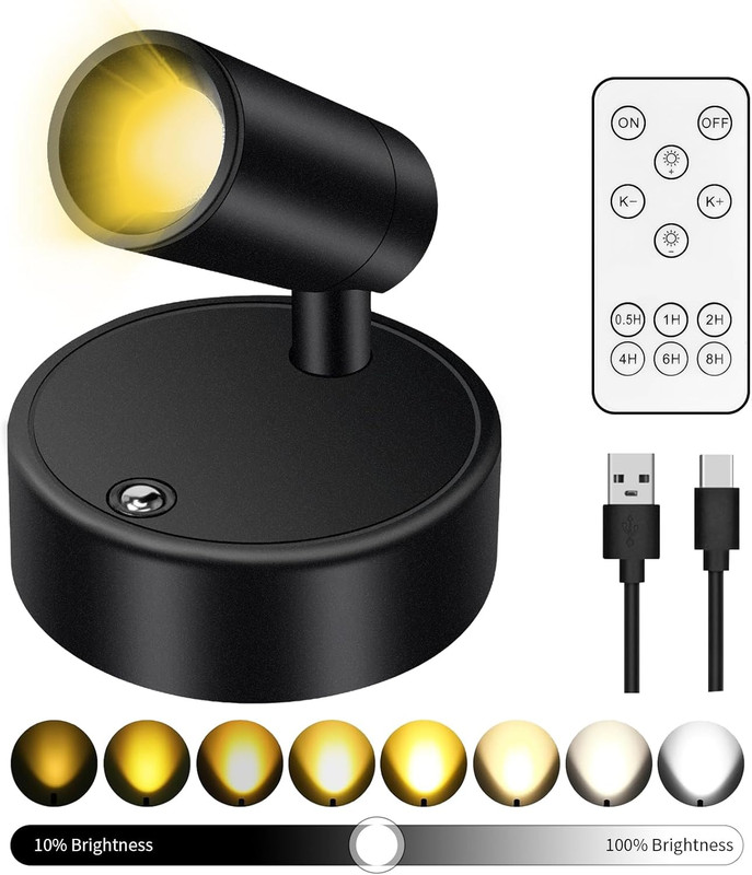 Wireless LED Spotlight: Battery-Powered with Dimming, Timer & Remote Control gallery