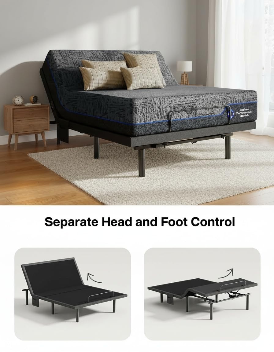 Adjustable Bed Frame Twin XL Electric Head Foot Incline USB Night Light Marsail gallery