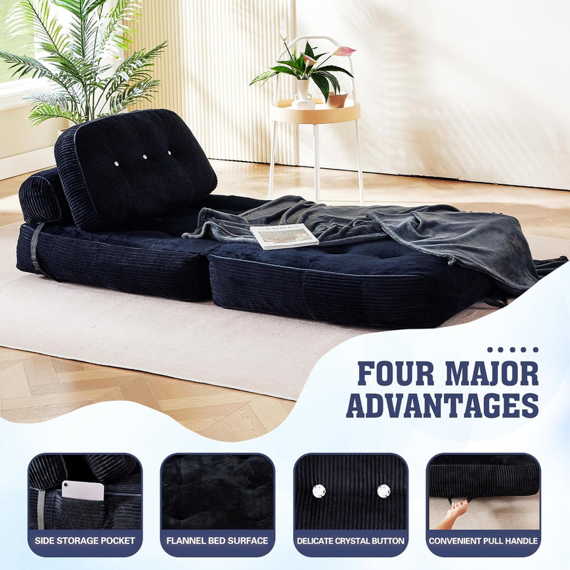 Folding Sofa Bed, Flannel Futon Couch Bed with Pillow and Blanket, Convertible gallery