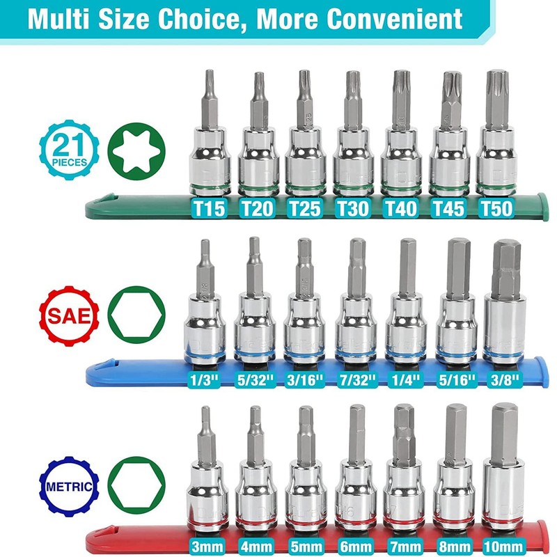 DURATECH 21PC Bit Socket Set 3/8'' Drive Torx Allen Bit Socket S2 Bit Metric SAE gallery
