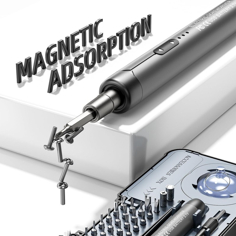 Electric Screwdriver, Precision Screwdriver Set, 88-in-1 Magnetic Bits, Grey gallery